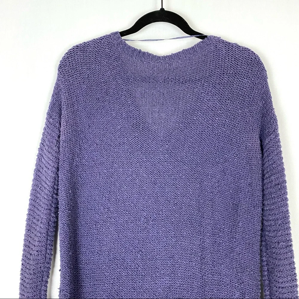 Free People Purple Openwork V-Neck Knit Sweater